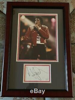 Michael Jackson Autographed Framed Photograph with Signed Cut 3 x 4 7/8 JSA LOA