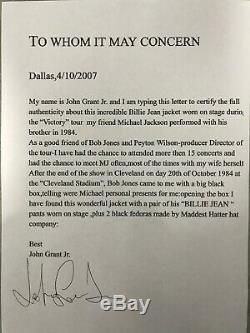 Michael Jacksons Billie Jean stage worn Victory Tour jacket -no Signed Fedora