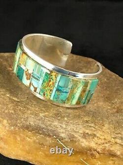 Native American Sterling Silver Inlay Turquoise Bracelet Yazzie 8760