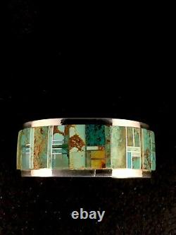 Native American Sterling Silver Inlay Turquoise Bracelet Yazzie 8760