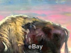 Original oil painting BUFFALO BULL Western Art Yellowstone Jackson Hole WY sage