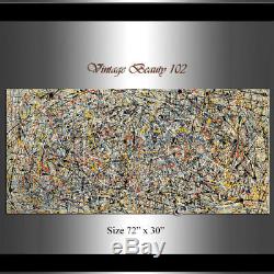 Painting 72 Jackson Pollock Style, Abstract Art wall art on canvas, Vintage lux