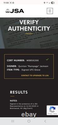 Quinton Rampage Jackson Autographed Signed UFC Fight GLOVE JSA CERTIFIED