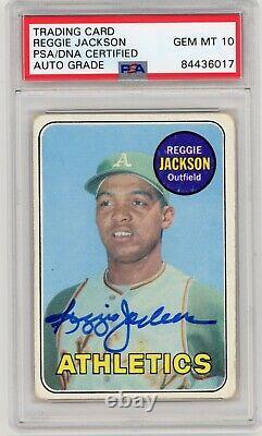 Reggie Jackson 1969 Topps Signed Rookie RC PSA 10 auto grade Autographed #260