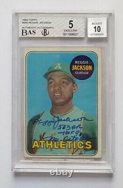 Reggie Jackson Signed 1969 Topps Rookie Card Graded 5 Autographed 10 Bas 3 Insc