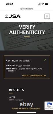 Reggie Jackson Signed AL baseball with 563 HRs inscription JSA Autographed MLB