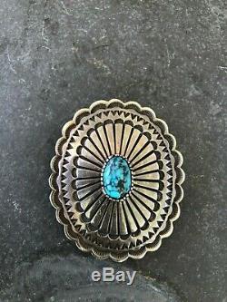 Signed Native American Navajo Silver and Turquoise Belt Buckle, Tom Jackson