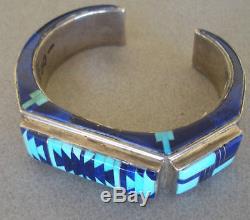 Signed Navajo artist Jackson's exquisite lapis + turquoise bracelet cuff 78 gr
