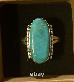Tommy Jackson Signed Turquoise & Sterling Silver Ring Sz 8 Signed