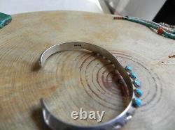 Turquoise & Stamped Sterling Silver Carinated Cuff Bracelet Tommy Jackson Navajo