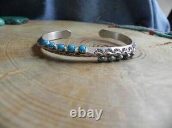 Turquoise & Stamped Sterling Silver Carinated Cuff Bracelet Tommy Jackson Navajo
