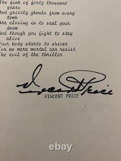 Vincent Price Signed Autograph THRILLER Lyrics Vintage 7X9 Photo Michael Jackson