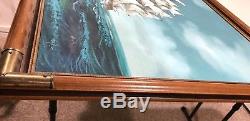 Vintage Large Signed Jackson ship at sea oil painting on canvas Excellent