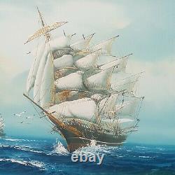Vintage Oil Painting, Artist Hewitt Jackson, Clippers, Nautical, Ships 1960-1975