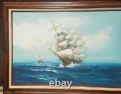 Vintage Oil Painting, Artist Hewitt Jackson, Clippers, Nautical, Ships 1960-1975